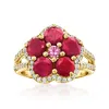 Ross-simons Ruby And . Pink Sapphire Flower Ring With . White Topaz In 18kt Gold Over Sterling