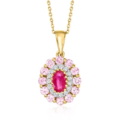 Ross-simons Ruby And . Pink Sapphire Pendant Necklace With . Diamond In 14kt Yellow Gold In Multi