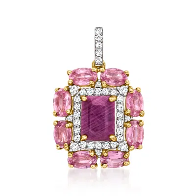 Ross-simons Ruby And Pink Sapphire Pendant With . Diamonds In 14kt Yellow Gold In Red