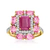 ROSS-SIMONS RUBY AND PINK SAPPHIRE RING WITH . DIAMONDS IN 14KT YELLOW GOLD