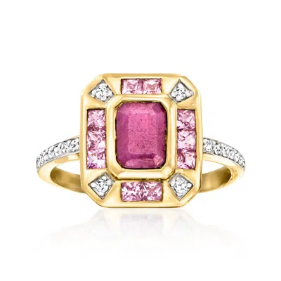 Ross-simons Ruby And . Pink Sapphire Ring With . Diamonds In 14kt Yellow Gold In Red