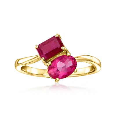 Ross-simons Ruby And . Pink Topaz Toi Et Moi Ring In 14kt Yellow Gold In Red