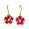 Ross-simons Ruby And White Topaz Flower Drop Earrings With . Pink Sapphires In 18kt Gold Over Sterling In Red