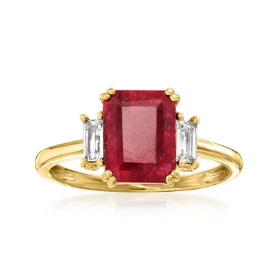Ross-simons Ruby And . White Topaz Ring In 18kt Gold Over Sterling In Red