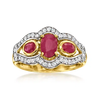 Ross-simons Ruby And . White Zircon Ring In 18kt Gold Over Sterling In Red