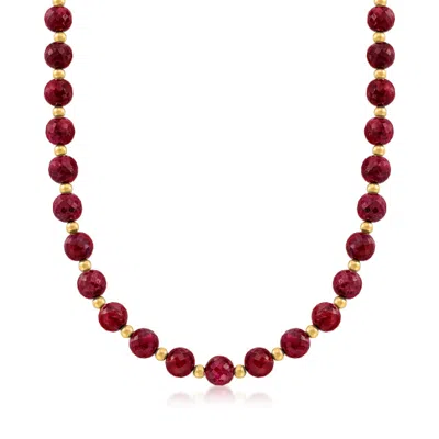Ross-simons Ruby Bead Necklace With 14kt Yellow Gold In Multi