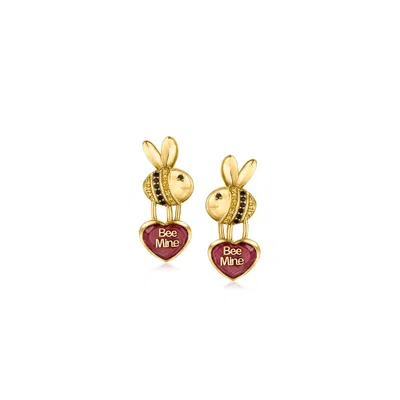 Ross-simons Ruby "bee Mine" Bumblebee Heart Drop Earrings With . Citrines And . Black Spinels In 18kt Gold Over In Red