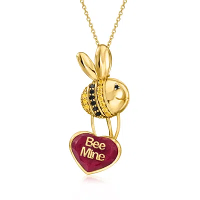 Ross-simons Ruby "bee Mine" Bumblebee Heart Pendant Necklace With . Citrines And . Black Spinels In 18kt Gold Ov In Multi