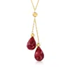 Ross-simons Ruby Double-drop Pendant Necklace In 14kt Yellow Gold In Multi