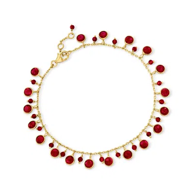 Ross-simons Ruby Drop Anklet In 18kt Gold Over Sterling In Multi