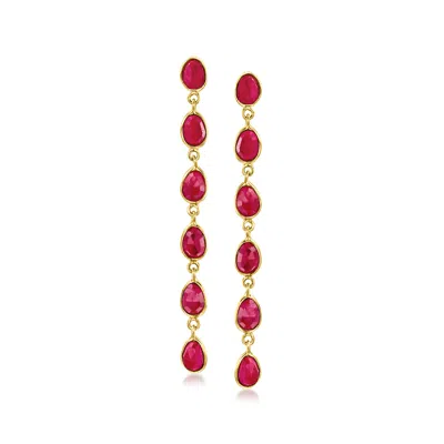 Ross-simons Ruby Drop Earrings In 18kt Gold Over Sterling