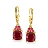 Ross-simons Ruby Drop Earrings In 18kt Gold Over Sterling In Red