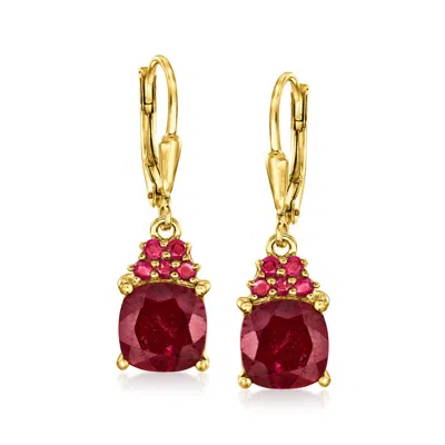 Ross-simons Ruby Drop Earrings In 18kt Gold Over Sterling In Red