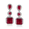 Ross-simons Ruby Drop Earrings In Sterling Silver In Red