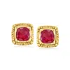 Ross-simons Ruby Etruscan-style Earrings In 18kt Gold Over Sterling In Red