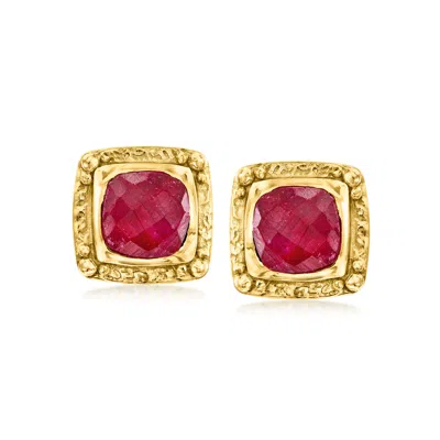Ross-simons Ruby Etruscan-style Earrings In 18kt Gold Over Sterling In Red