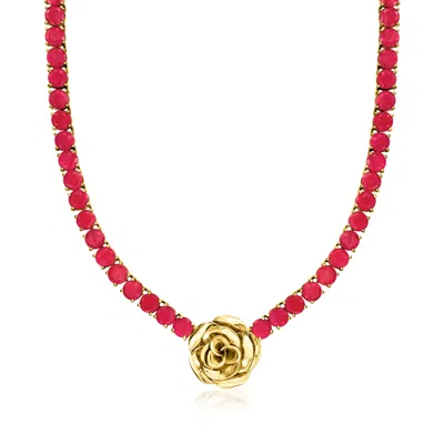 Ross-simons Ruby Flower Necklace In 18kt Gold Over Sterling In Multi
