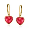 Ross-simons Ruby Heart Drop Earrings In 18kt Gold Over Sterling In Red