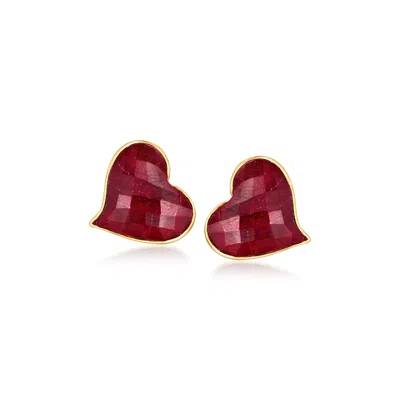 Ross-simons Ruby Heart Earrings In 18kt Gold Over Sterling In Multi