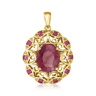 Ross-simons Ruby Openwork Pendant In 14kt Yellow Gold In Purple