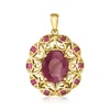 Ross-simons Ruby Openwork Pendant In 14kt Yellow Gold In Red