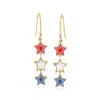 Ross-simons Ruby, . Sapphire And Mother-of-pearl Star Drop Earrings With Red And Blue Enamel In 18kt Gold Over S