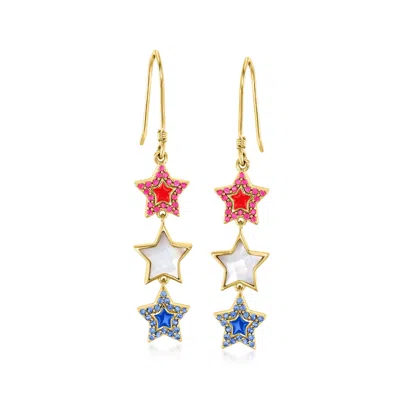 Ross-simons Ruby, . Sapphire And Mother-of-pearl Star Drop Earrings With Red And Blue Enamel In 18kt Gold Over S