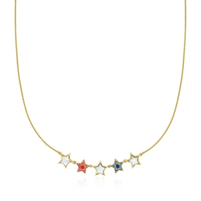 Ross-simons Ruby, . Sapphire And Mother-of-pearl Star Necklace With Red And Blue Enamel In 18kt Gold Over Sterli