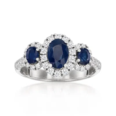 Ross-simons Sapphire 3-stone Ring With . Lab-grown Diamonds In Platinum In Blue