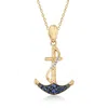Ross-simons Sapphire Anchor Pendant Necklace With White Topaz Accents In 18kt Gold Over Sterling In Multi