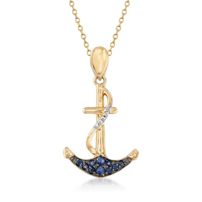 Ross-simons Sapphire Anchor Pendant Necklace With White Topaz Accents In 18kt Gold Over Sterling In Multi