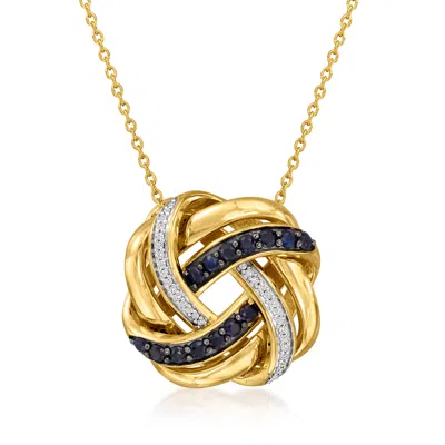 Ross-simons Sapphire And . Diamond Love Knot Pendant Necklace In 18kt Gold Over Sterling In Black