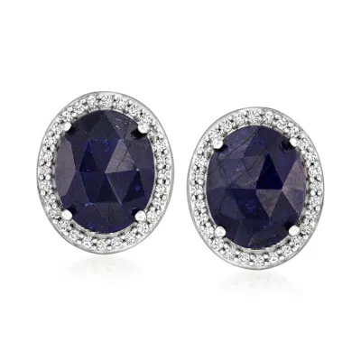 Ross-simons Sapphire And . White Topaz Stud Earrings In Sterling Silver In Blue