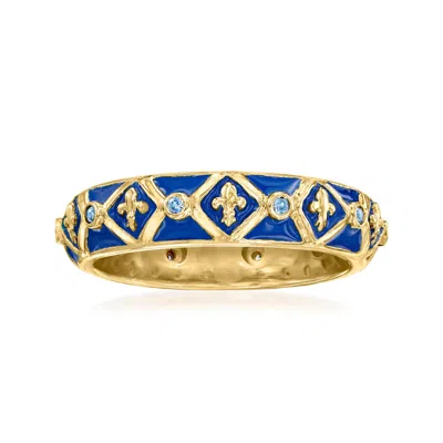Ross-simons Sapphire And Blue Enamel Fleur-de-lis Eternity Band In 18kt Gold Over Sterling