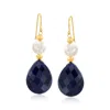 Ross-simons Sapphire And Cultured Pearl Earrings In 14kt Yellow Gold In Blue
