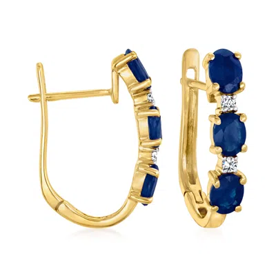 Ross-simons Sapphire And Diamond-accented Hoop Earrings In 14kt Yellow Gold In Blue