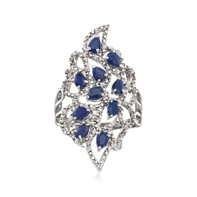 Ross-simons Sapphire And . Diamond Cluster Ring In Sterling Silver In Blue