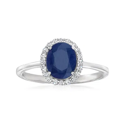 Ross-simons Sapphire And . Diamond Halo Ring In 14kt White Gold In Blue
