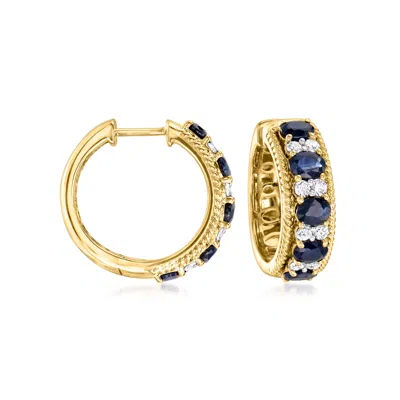 Ross-simons Sapphire And . Diamond Hoop Earrings In 18kt Yellow Gold In Multi
