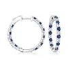 Ross-simons Sapphire And Diamond Inside-outside Hoop Earrings In Sterling Silver In White