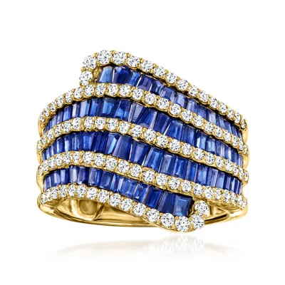 Ross-simons Sapphire And . Diamond Multi-row Ring In 18kt Yellow Gold In Blue