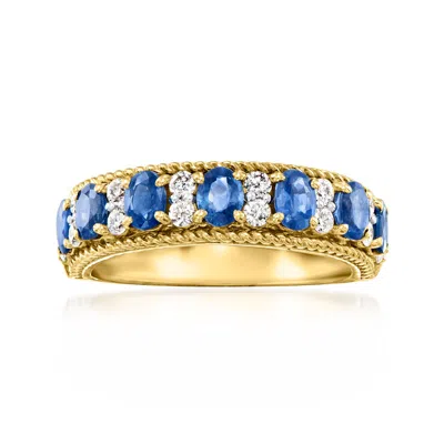Ross-simons Sapphire And . Diamond Ring In 14kt Yellow Gold In Blue