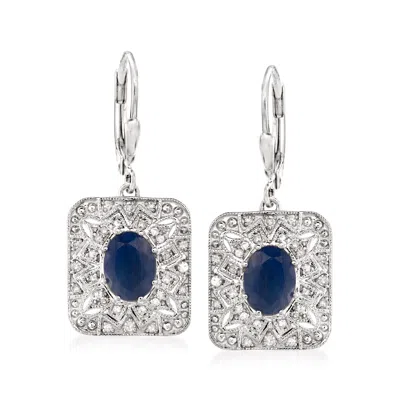 Ross-simons Sapphire And . Diamond Vintage-style Drop Earrings In Sterling Silver In Blue