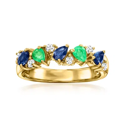 Ross-simons Sapphire And . Emerald Ring With . White Topaz In 18kt Gold Over Sterling In Green