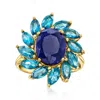 Ross-simons Sapphire And London Blue Topaz Flower Ring In 18kt Gold Over Sterling In Blue