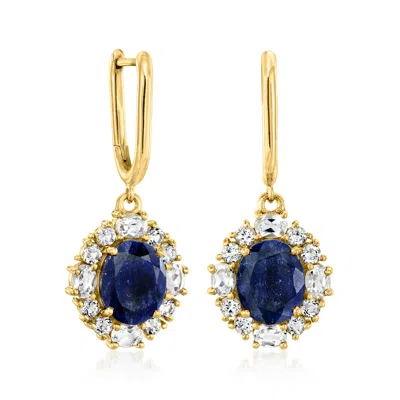Ross-simons Sapphire And White Topaz Drop Earrings In 18kt Gold Over Sterling In Blue