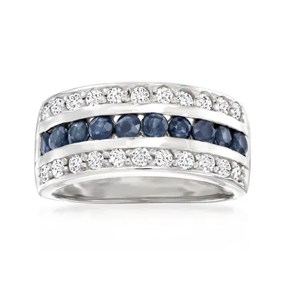 Ross-simons Sapphire And . White Topaz Multi-row Ring In Sterling Silver In Blue