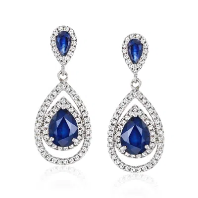 Ross-simons Sapphire And White Topaz Teardrop Earrings In Sterling Silver In Blue