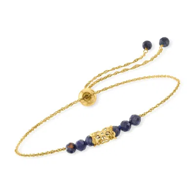 Ross-simons Sapphire Bead Bolo Bracelet In 14kt Yellow Gold In Blue