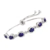 Ross-simons Sapphire Bolo Bracelet With Diamond Accents In Sterling Silver In Blue